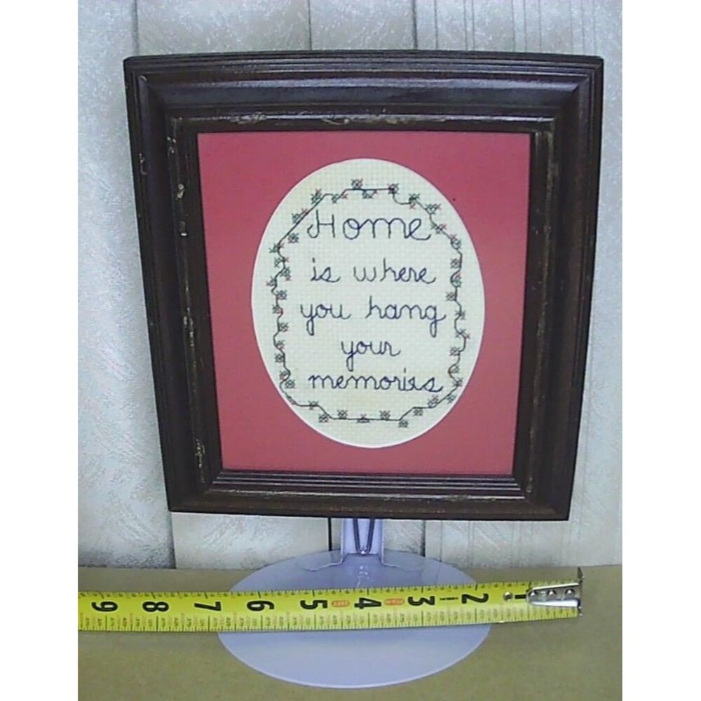 Vintage Finished Cross Stitch Home Is Where You Hang Your Memories Simple Frame